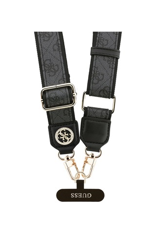 Guess Lisanslı Taşlı 4g Metal Logolu Çapraz Vücut Telefon Askı Kayışı 150cm Siyah Siyah