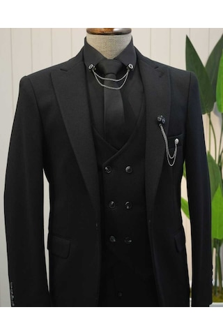 Beystil Sivri Yaka Siyah Takım Elbise Elanor - Slim Fit Siyah