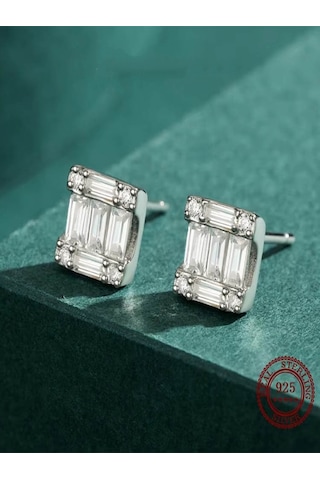 Brezza Lusso Jewelry Timeless Series Baget Gem Kadın Gümüş Küpe Gümüş