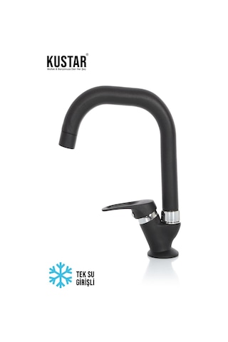 Kustar Kısa Köşe Delta Borulu Tek Su Girişli Mat Siyah Mix Aç Kapa Musluk Lavabo