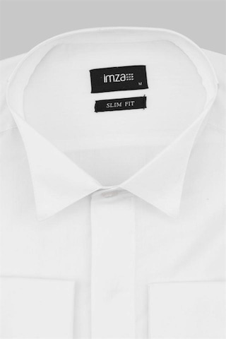 İmza Beyaz Uzun Kollu Bez Ayağı Ata Yaka Cepsiz Pamuklu Basic Slim Fit Dar Kesim Gömlek 1004230060-beyaz Beyaz