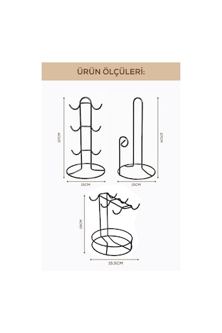 Elmas Metal Tezgah Üstü Mutfak Seti Fincanlık & Kağıt Havluluk & Tabaklı Fincanlık Siyah