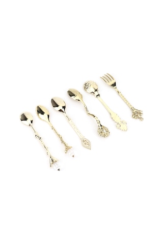 Shineyee 6 Parça Klasik Saray Stili Çatal Kaşık Seti - Yeşil Antik Bronz, Gönüllü Çatal Sapı, Kahve Ve İçecekler İçin, Ev Ve Cafe Uygun Bronz - Yeşil