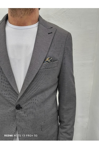Duayen Dmctekstil Erkek Siyah Desenli İtalyan Kesim Dar Kalıp Tek Düğme Blazer Ceket