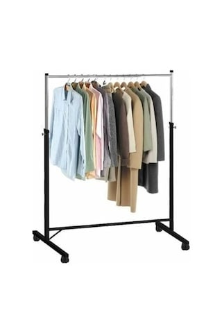 Paslanmaz Tekerlekli Siyah Metal Konfeksiyon Elbise Kıyafet Siyah