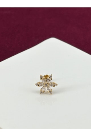 Kar Tanesi Şeklinde Taşlı Gold Piercing Gold
