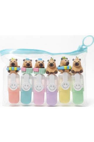 Sevimli Mini Fosforlu Keçeli Kalem-6lı Set-mini Ayıcık Başlıklı-fosfor02