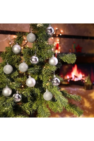 Yenigeldi 12'li Gümüş 5 Cm Yılbaşı Topu, Noel Topu, Çam Ağacı Topu,süs Topu