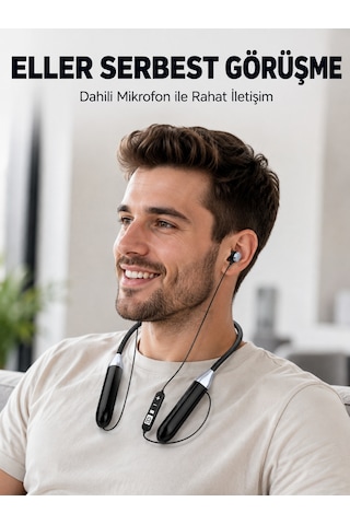Uzun Kullanım Süreli Bluetooth Kulaklık Boyun Bantlı Mikrofonlu Kablosuz Müzik Ve Görüşme Kulaklığı - Lisinya