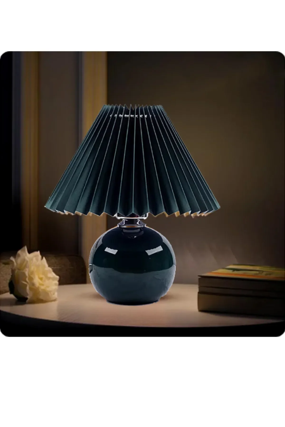 Vintage Pileli Seramik Komidin Yatak, Oturma, Çocuk Odası Çalışma Masası Ve Gece Lambası Siyahh