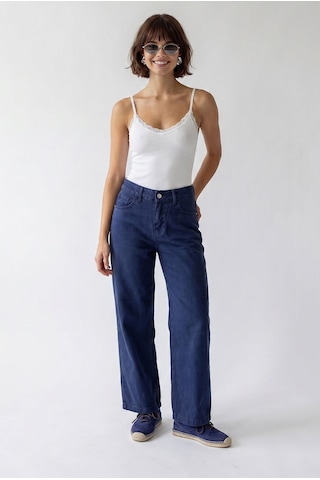 Mixray 2128 Kadın İnce Mevsimlik Yüksek Bel Wide Leg Denim Pantolon Lacivert
