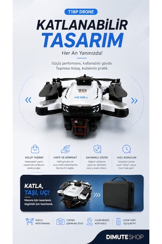 T18p 4k Hd Drone Fpv Kamera Fırçasız Motor 700m Menzil Engel Tanıma Katlanabilir
