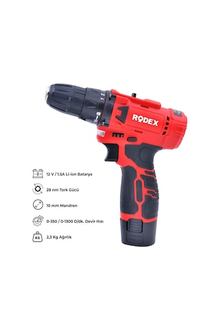 Rodex RDX3322 12V 1.5AH Çift Akülü Şarjlı Matkap Vidalama
