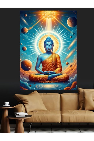 Ahşap Tablo Uzayda Meditasyon Yapan Buda