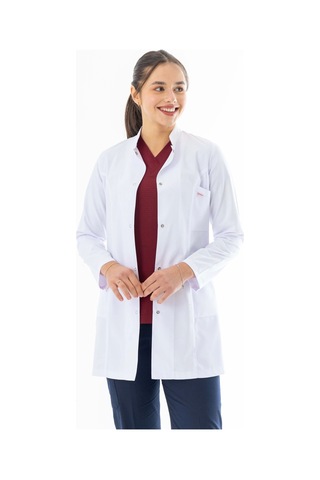 Hakim Yaka Orta Boy Kadın Doktor Önlüğü Alpaka Kumaş Beyaz Bko002 Beyaz