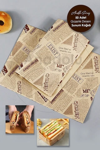 Kendinden Desenli Yağlı Kağıt Vintage Gazete Desen Sunum Kağıdı 50 Adet