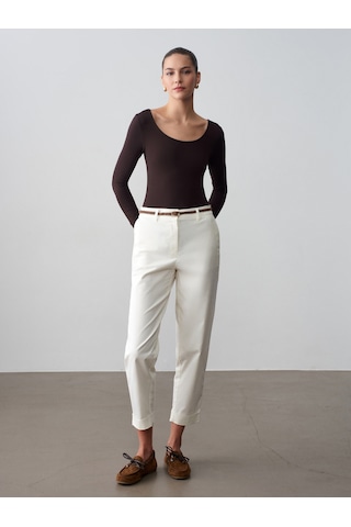 Dilvin 72664 Kemerli Chıno Pantolon-beyaz