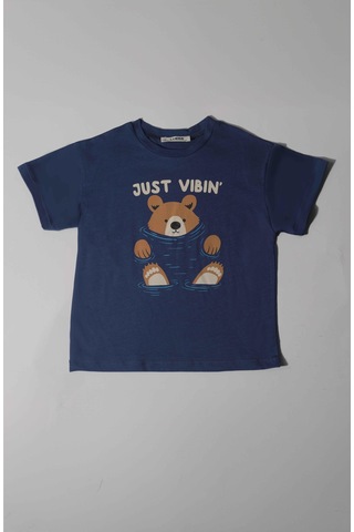 Luess Erkek Çocuk Ayıcık Baskılı Tişört 2-3 Yaş 8-9 Yaş -lacivert Lacivert