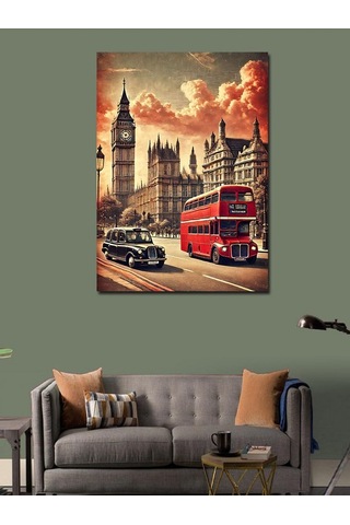 Kanvas Tablo Londra, Big Ben Ve Kırmızı Otobüs 70cmx100cm