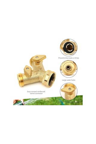 Pirinç Manifold, 3/4 Bahçe Musluğu Y-bölmeli Çift Hortum Bağlantısı 2 Yollu Diğer
