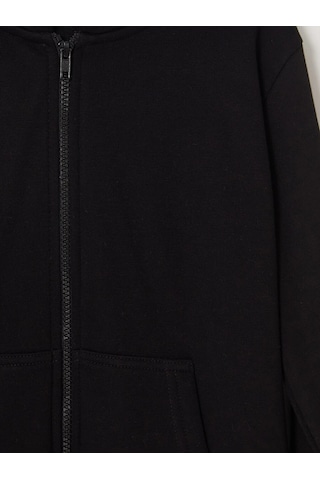 LC Waikiki Lcw Kids Siyah Kapüşonlu Erkek Çocuk Fermuarlı Sweatshirt New Blakız Çocuk