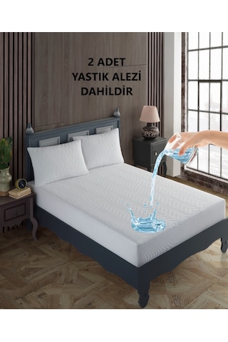 Çift Kişilik Kapitone Fitted Su Geçirmez Sıvı Geçirmez Yastık Ve Yatak Alezi Seti Yatak Koruyucu Beyaz