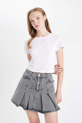Defacto Fashion Fit Pileli Cepli Mini Jean Etek D5198AX24AUNM40 Siyah
