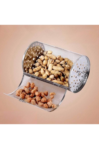 Neevoyu Fırın Uyumlu Paslanmaz Çelik Döner Kavurma Kafesi - Fıstık, Fındık, Kestane, Kuruyemiş Pişirme Aleti 18x12cm Diğer