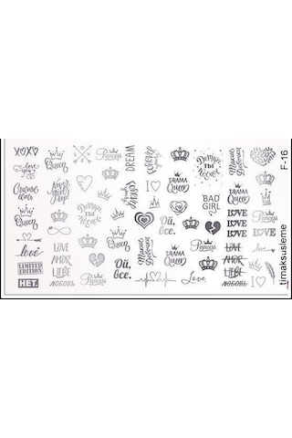 Gümüş Love ve Kalp desen Tırnak Dövme Tırnak sticker Nail Art F16