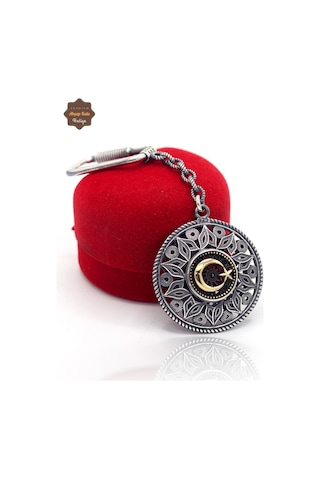 Ayyıldız Ve Tuğralı Lale Model Çift Taraflı Oksitli Gümüş Telkari Anahtarlık 201025182 Gümüş
