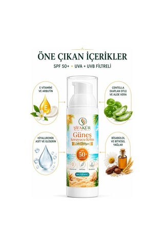 Güneş Kremi SPF 50+ 100 ml UVA UVB Filtreli Arbutin ve Hyaluronik Asitli Nemlendirici