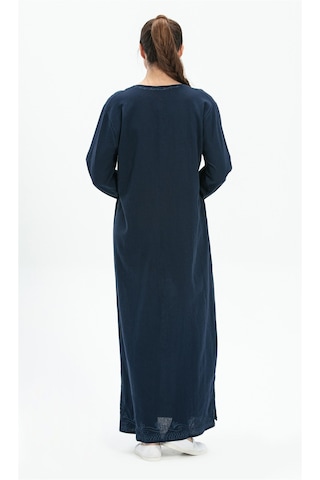Eliş Şile Bezi Uzun Kol Şile Bezi Simli Kaftan Midi Boy Elbise Lacivert Lcvt