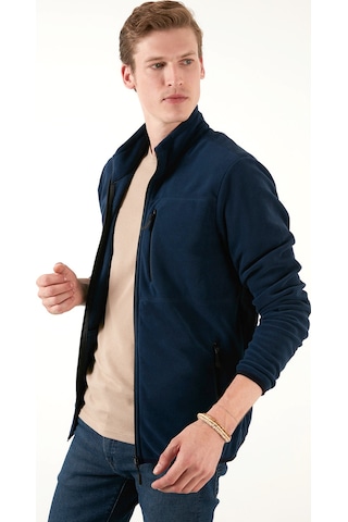 Buratti Slim Fit Fermuarlı Cepli Dik Yaka Polar Erkek Hırka 5906028 Lacivert
