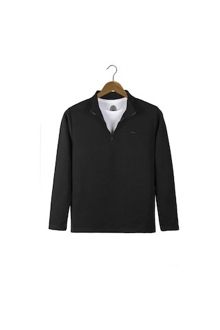 Terapi Men Erkek Siyah Rahat Kalıp Yarım Fermuarlı Bato Yaka Basic Sweatshirt 21k-5200179-2 - Siyah