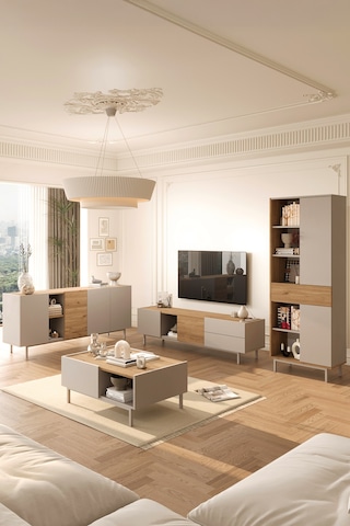 Yurudesign Sedra Tv Ünitesi Orta Sehpa Konsol Kitaplık 4'lü Set Ahşap Ayaklı Sepet-kumsal Sd11-cs
