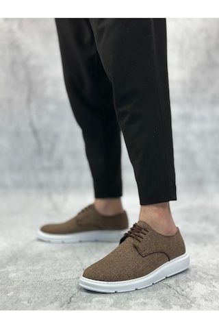 DMR Elegance Ba0003 Bağcıklı Klasik Spor Keten Kahverengi Beyaz Taban Casual Erkek Ayakkabı Rekli
