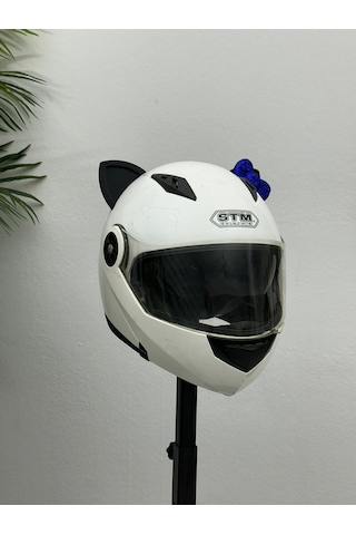 Motor & Motosiklet Koyu Mavi Fiyonklu Siyah Kedi Kulak Kask Dış Aksesuarı Diğer
