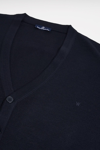 Woolen World Ön Cepli V Yaka Battal Büyük Boy Düğmeli Yünlü Triko Hırka Lacivert