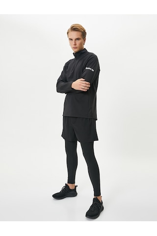 Koton Spor Sweatshirt Yarım Fermuarlı Dik Yaka Slogan Baskılı Siyah 4sam70017nk Siyah