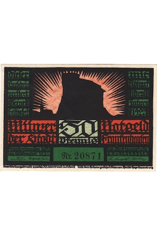 Almanya 50 Pfennig 1921 Notgeld-frankenhausen Şehri. Çil.2