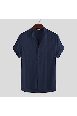 İncerun Yaz Erkek Kısa Kollu Sade Beyefendi Streetshirt Gömlek Lacivert