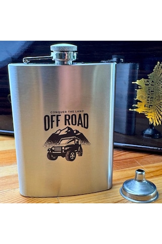 Perlotus 8 Oz 235 Cc Hunili Cep Tipi Kapaklı Çelik Off Road Temalı İçki Matarası Gri