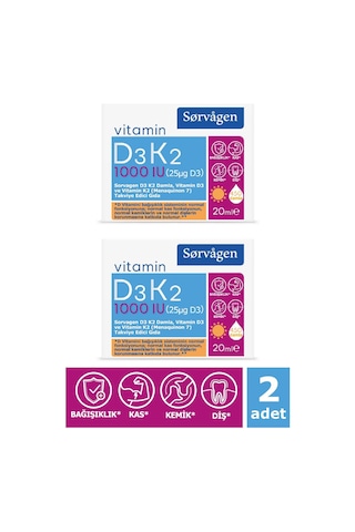Sorvagen Vitamin D3K2 Damla 20 Ml (1000 IU) - 2 Adet
