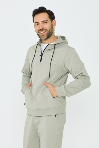 White Stone Açık Yeşil Kapüşonlu Yarım Fermuarlı Yandan Cepli Erkek Sweatshirt Khaık
