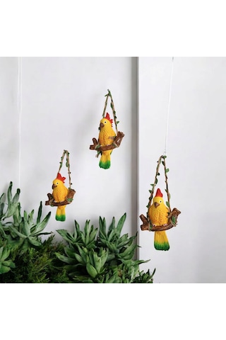 3 Adet Dekoratif Sallanan Duvar Ve Bahçe Süsü Papağan Sarı