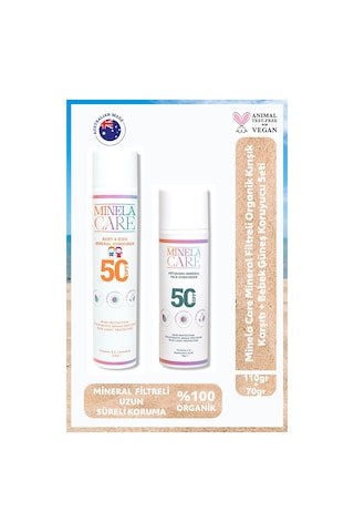 Minela Care Mineral Filtreli Organik Kırışık Karşıtı + Bebek Güneş Koruyucu Set Pa++++