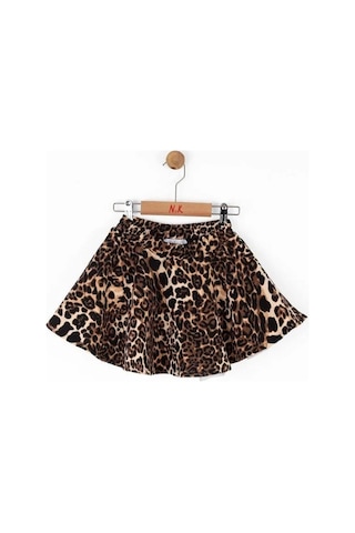 Kız Çocuk Beli Lastikli Tütü Leopar Desenli Kloş Etek-14742 Kahverengi