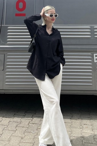 Madmext Mad Girls Siyah Oversize Gömlek Mg1369-siyah Siyah