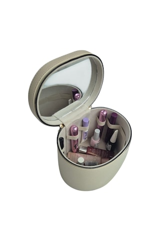 Makyaj Düzenleyici Aynalı Makyaj Çantası Krem Bölmeli Taşınabilir Kozmetik Organizer 19x15x16 Cm