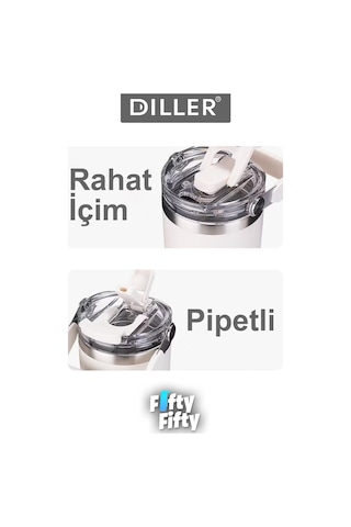 Dıller Tumbler 950 Ml Tek Kapak Çift Kullanım Pipetli/pipetsiz Taşıma Kulplu Çelik Termos-ffdıllerd9358 Çok Renkli
